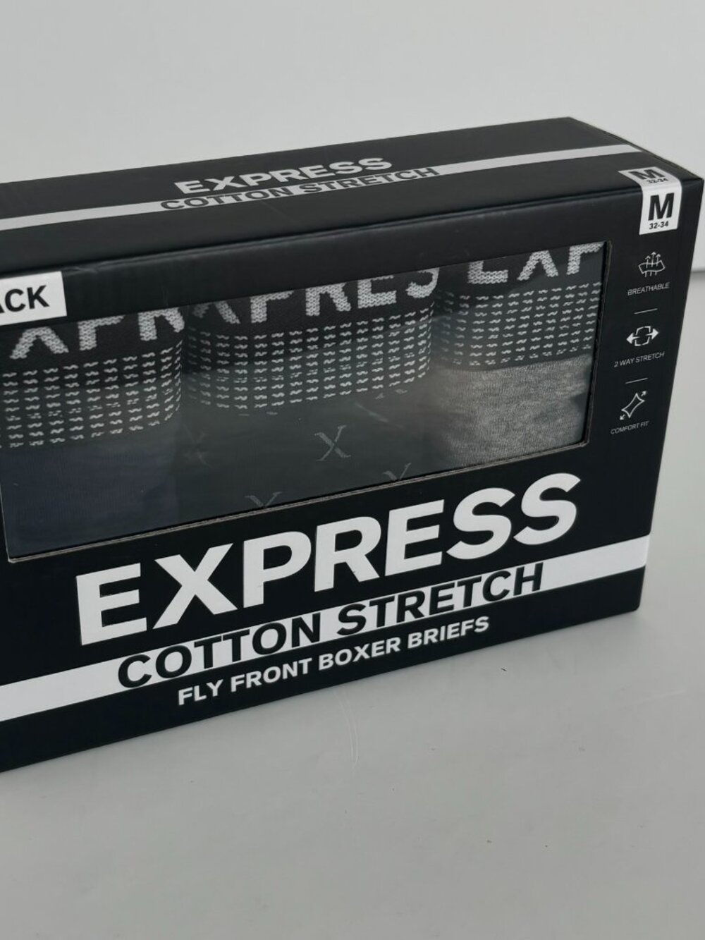 Express Cotton Stretch Fly Front Boxer Briefs Men's Medium (32-34) - 3 pack